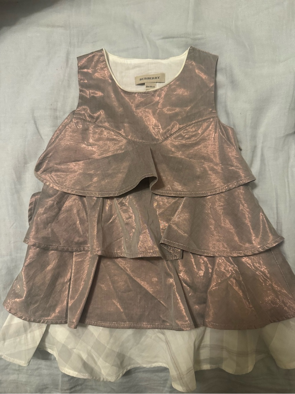 Burberry Girls Metallic Rose Pink Tiered Ruffle Top